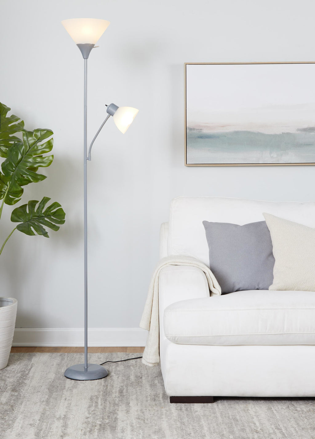 Dual Pix 72" Metal Floor Lamp - Silver Metal, Frosted White Plastic