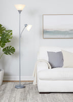 Dual Pix 72" Metal Floor Lamp - Silver Metal, Frosted White Plastic