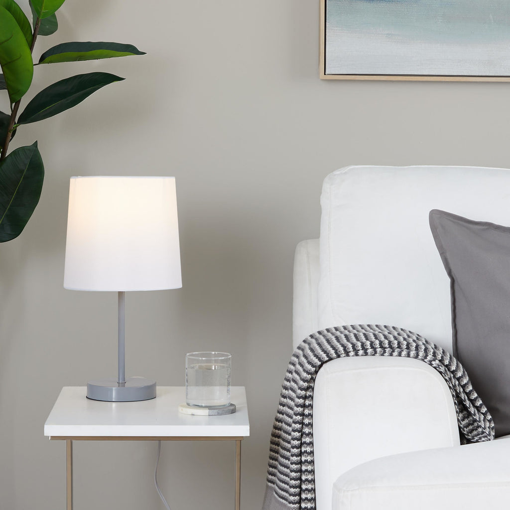 Cooper 16" Metal Accent Lamp - Set of 2 - Grey Metal, White Shade