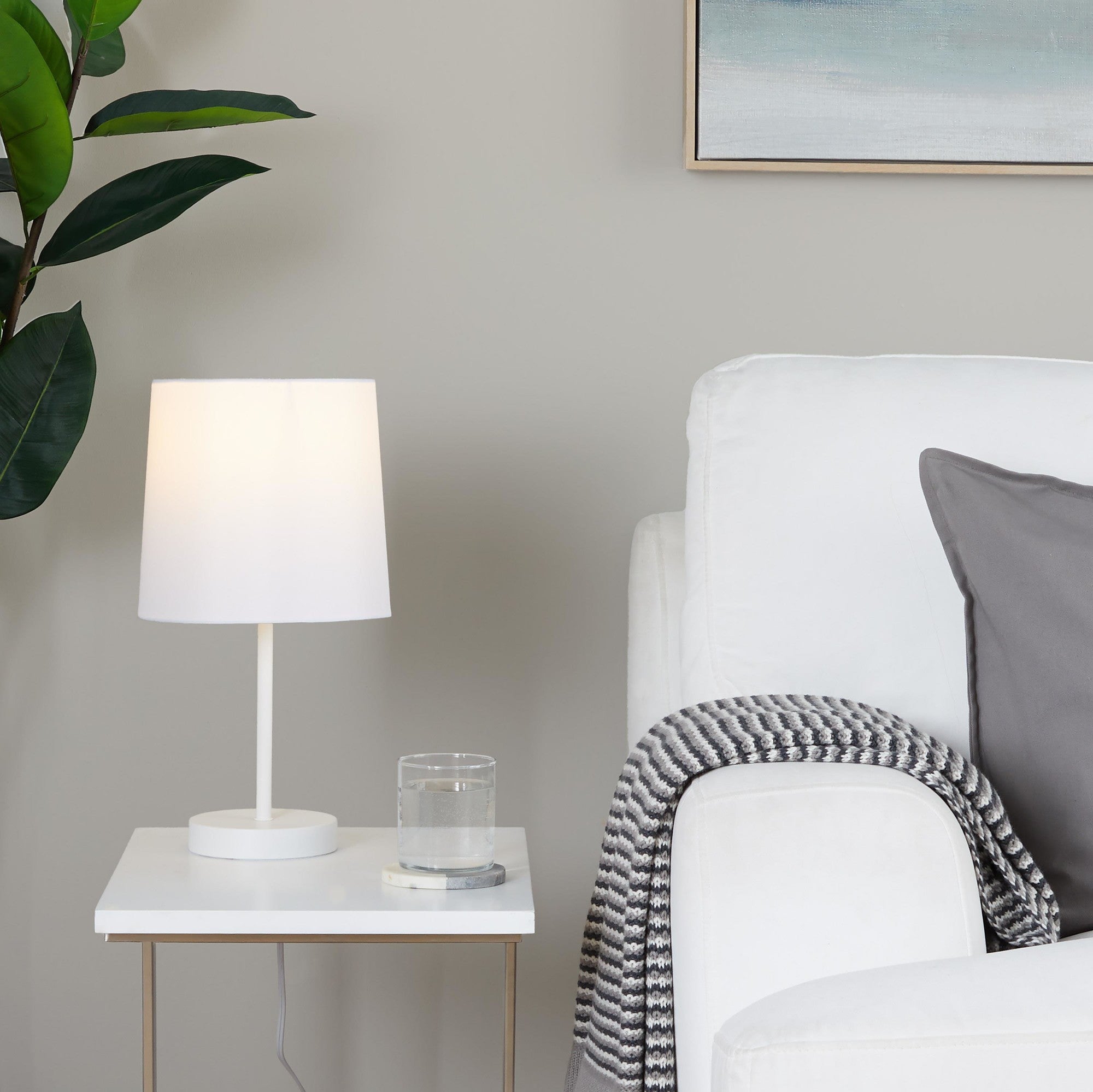 Cooper 16" Metal Accent Lamp - Set of 2 - White Metal, White Shade