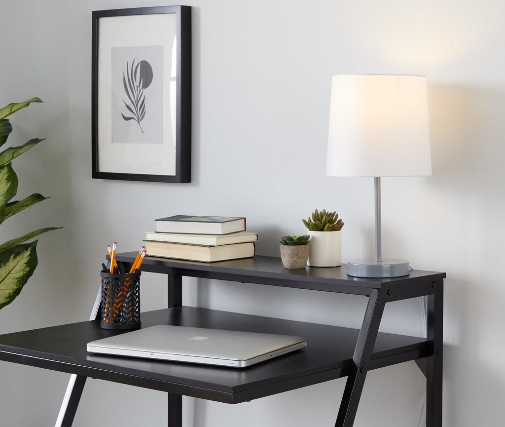 Cooper 16" Metal Accent Lamp - Set of 2 - Grey Metal, White Shade