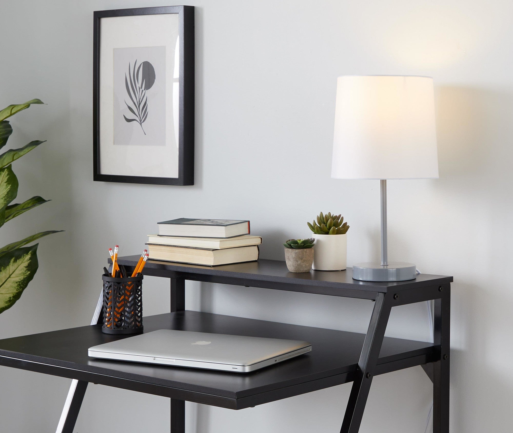 Cooper 16" Metal Accent Lamp - Set of 2 - Grey Metal, White Shade
