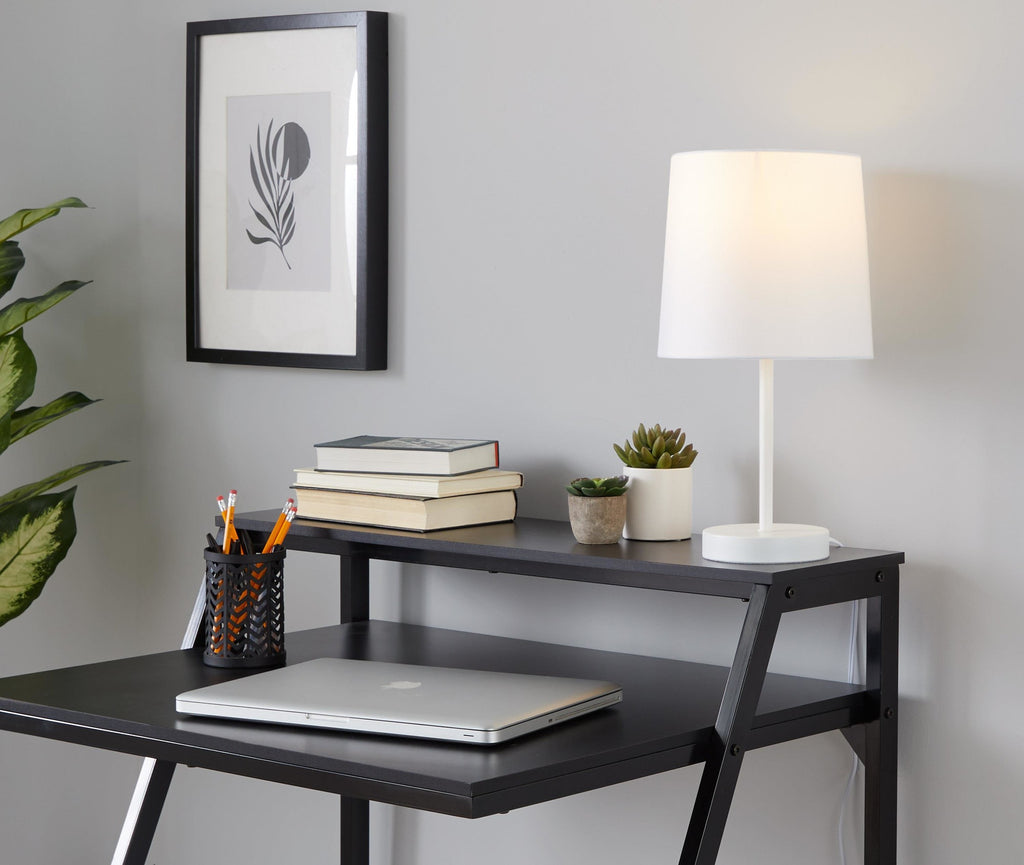 Cooper 16" Metal Accent Lamp - Set of 2 - White Metal, White Shade