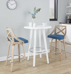 Charlotte 26" Fixed-Height Counter Stool - Set of 2 - Whitewashed Wood, Chrome Metal, Blue Fabric