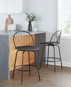 Riley Claire 26" Fixed-Height Counter Stool - Set of 2 - Black Metal, Black Wood, Black PU