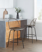 Riley Claire 26" Fixed-Height Counter Stool - Set of 2 - Black Metal, Bronze Metal, Walnut Wood, Brown PU