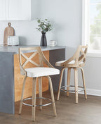 Charlotte 26" Fixed-Height Counter Stool - Set of 2 - Whitewashed Wood, Chrome Metal, Cream Fabric