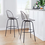 Riley Claire 30" Fixed-Height Barstool - Set of 2 - Black Metal, Bronze Metal, Dark Walnut Wood, Brown PU