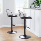Riley Adjustable Barstool - Set of 2 - Black Metal, Bronze Metal, Dark Walnut Wood, Brown PU