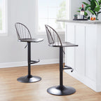 Riley Adjustable Barstool - Set of 2 - Black Metal, Bronze Metal, Dark Walnut Wood, Brown PU