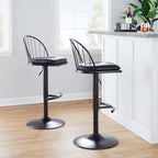 Riley Adjustable Barstool - Set of 2 - Black Metal, Black Wood, Black PU