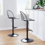 Riley Adjustable Barstool - Set of 2 - Black Metal, Black Wood, Black PU