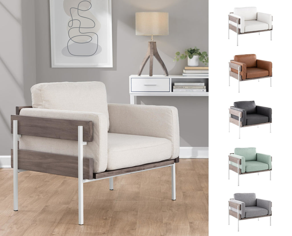 Kari Accent Chair - White Metal, Grey Wood, Camel PU