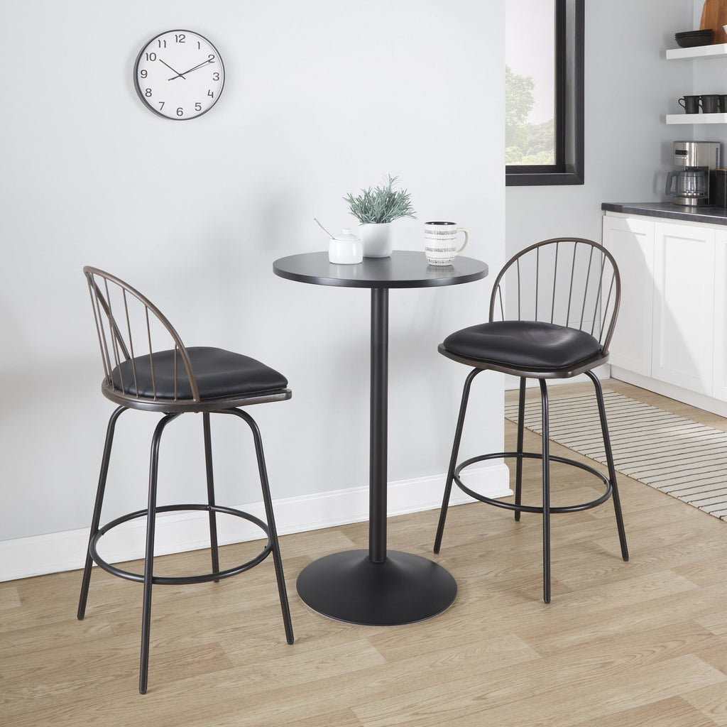 Riley Claire 26" Fixed-Height Counter Stool - Set of 2 - Black Metal, Bronze Metal, Walnut Wood, Brown PU