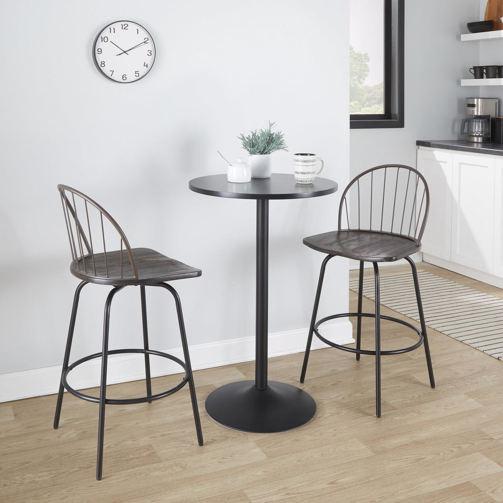 Riley Claire 26" Fixed-Height Counter Stool - Set of 2 - Black Metal, Bronze Metal, Walnut Wood, Brown PU
