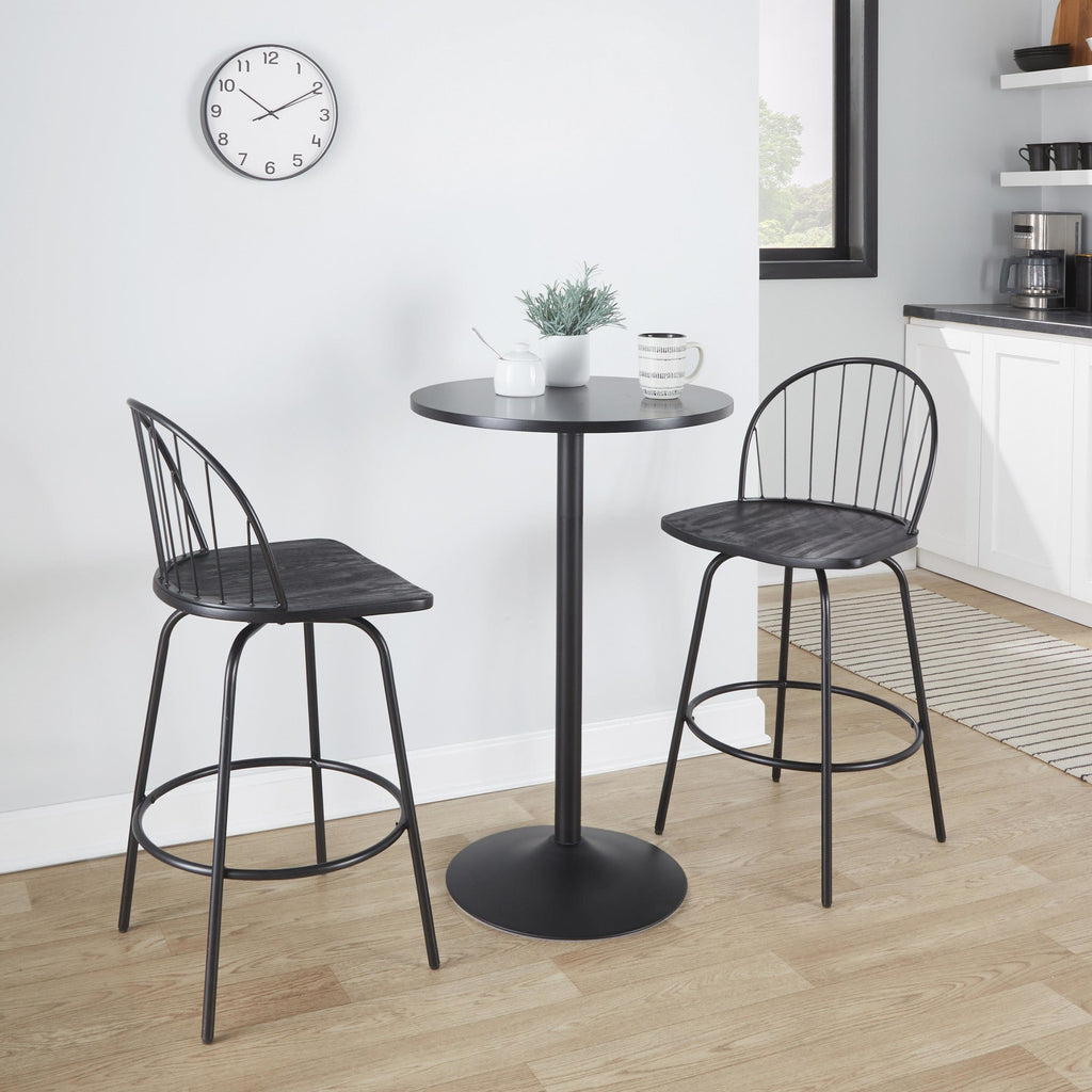 Riley Claire 26" Fixed-Height Counter Stool - Set of 2 - Black Metal, Black Wood, Black PU