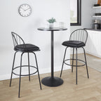Riley Claire 30" Fixed-Height Barstool - Set of 2 - Black Metal, Black Wood, Black PU