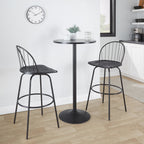 Riley Claire 30" Fixed-Height Barstool - Set of 2 - Black Metal, Black Wood, Black PU