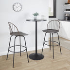 Riley Claire 30" Fixed-Height Barstool - Set of 2 - Black Metal, Bronze Metal, Dark Walnut Wood, Brown PU