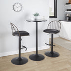 Riley Adjustable Barstool - Set of 2 - Black Metal, Bronze Metal, Dark Walnut Wood, Brown PU