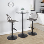 Riley Adjustable Barstool - Set of 2 - Black Metal, Bronze Metal, Dark Walnut Wood, Brown PU