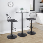 Riley Adjustable Barstool - Set of 2 - Black Metal, Black Wood, Black PU