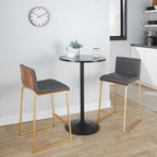 Mason Mara 26" Fixed-Height Counter Stool - Set of 2 - Gold Metal, Walnut Wood, Grey PU