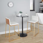 Mason Mara 26" Fixed-Height Counter Stool - Set of 2 - Gold Metal, Walnut Wood, White PU