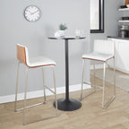 Mason Mara 30" Fixed-Height Barstool - Set of 2 - Stainless Steel, Walnut Wood, White PU
