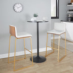 Mason Mara 30" Fixed-Height Barstool - Set of 2 - Gold Metal, Walnut Wood, White PU