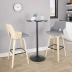 Stella 30" Fixed-Height Barstool - Set of 2 - Natural Wood, Light Grey Fabric, Black Metal