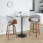 Vintage Mod 26" Fixed-Height Counter Stool - Set of 2 - Walnut Wood, Black Metal, Light Grey Fabric