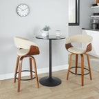 Vintage Mod 26" Fixed-Height Counter Stool - Set of 2 - Walnut Wood, Black Metal, Cream Fabric