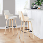 Stella 30" Fixed-Height Barstool - Set of 2 - Natural Wood, Cream Fabric, Black Metal
