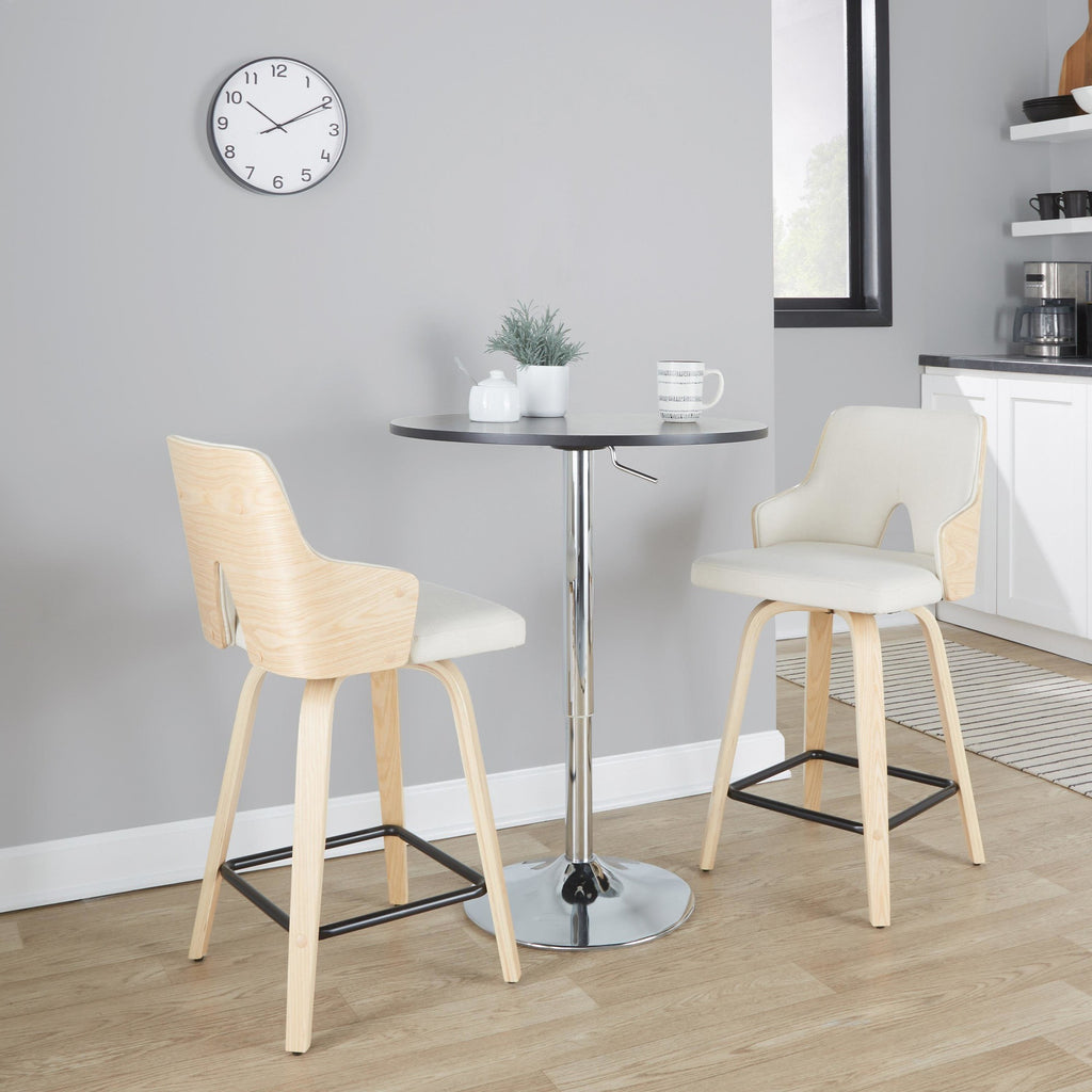 Stella 24" Fixed-Height Counter Stool - Set of 2 - Natural Wood, Cream Fabric, Black Metal