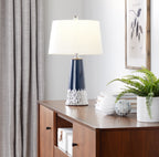 Penelope 22" Ceramic Table Lamp - Dark Blue & Silver Ceramic Body, White Shade