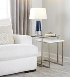 Penelope 22" Ceramic Table Lamp - Dark Blue & Silver Ceramic Body, White Shade