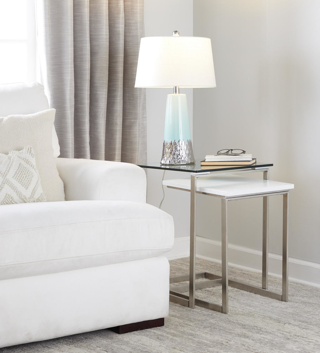 Penelope 22" Ceramic Table Lamp - Tiffany Blue & Silver Ceramic Body, White Shade