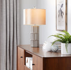 Tania 22" Ceramic Table Lamp - Brown & Metallic Brown Ceramic Body, Champagne Shade