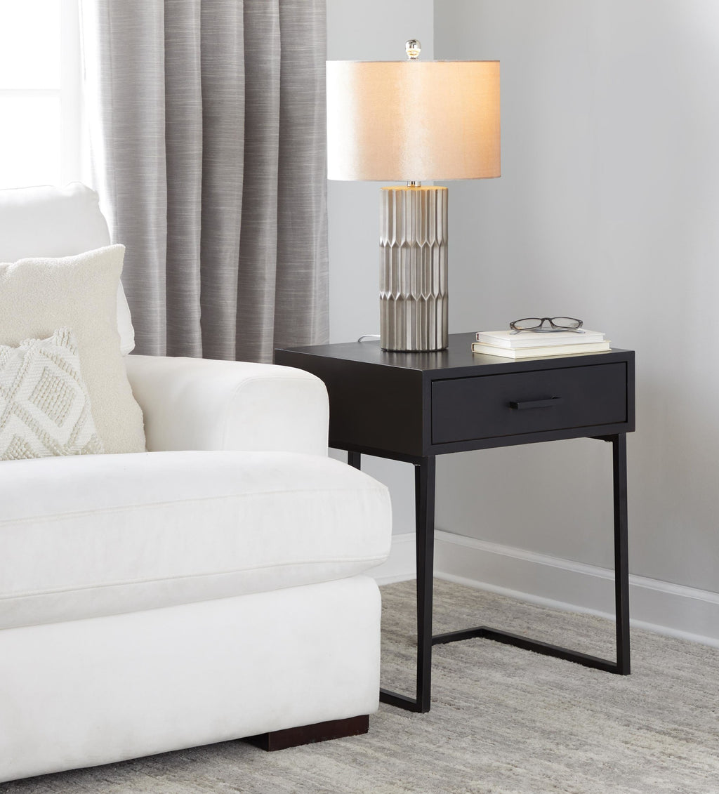 Tania 22" Ceramic Table Lamp - Brown & Metallic Brown Ceramic Body, Champagne Shade