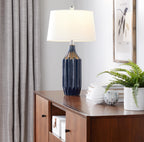 Stella 23" Ceramic Table Lamp - Gloss Dark Blue Ceramic , White Shade