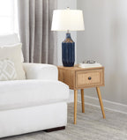 Stella 23" Ceramic Table Lamp - Gloss Dark Blue Ceramic , White Shade