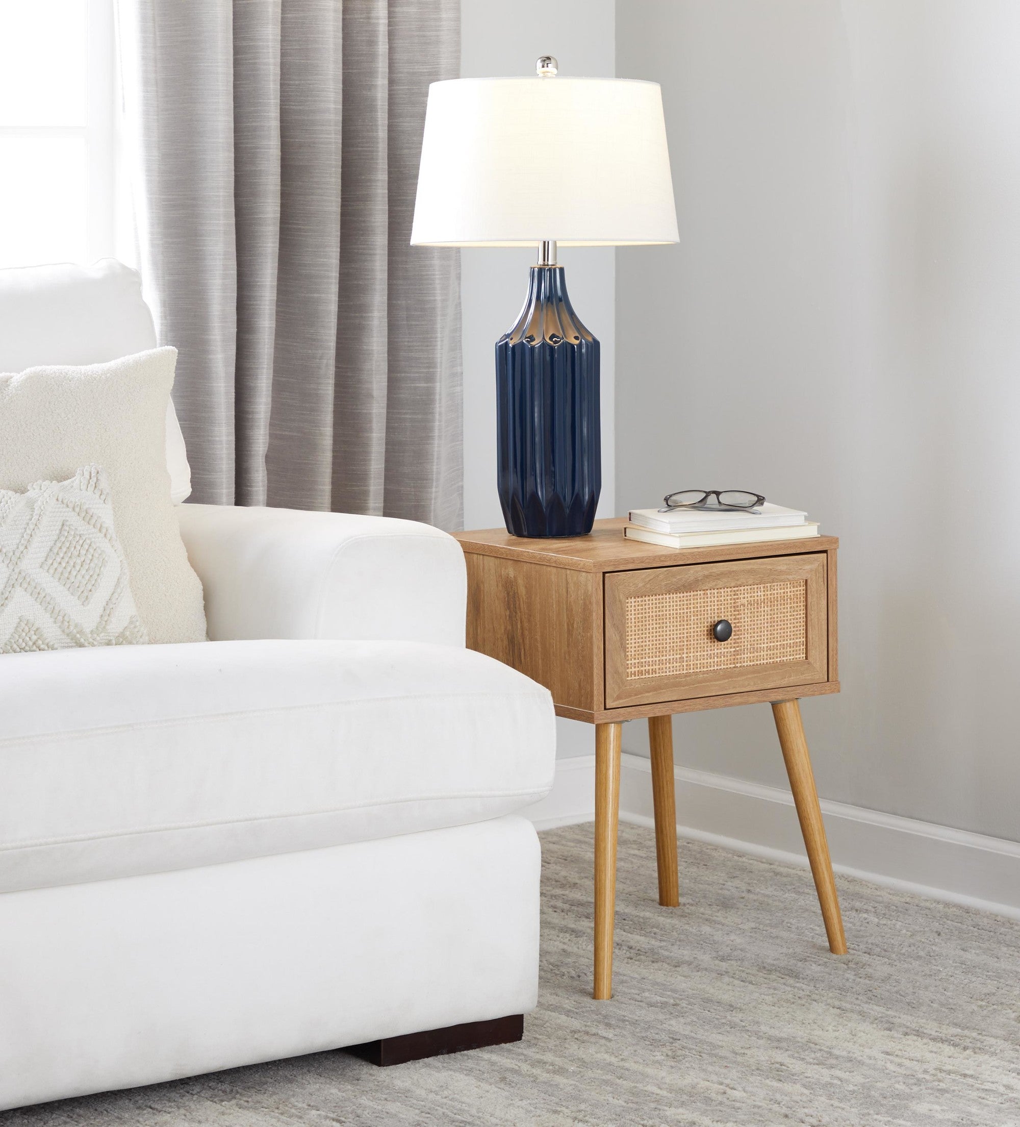 Stella 23" Ceramic Table Lamp - Gloss Dark Blue Ceramic , White Shade