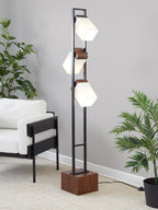 Bento 67" Metal Floor Lamp - Black Metal, Walnut Wood, White Shade