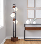 Bento 67" Metal Floor Lamp - Black Metal, Walnut Wood, White Shade