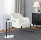 Claire Side Table - White Marble, Black Metal, Clear Glass