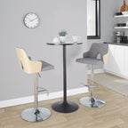 Stella Adjustable Barstool - Set of 2 - Chrome Metal, Natural Wood, Light Grey Fabric