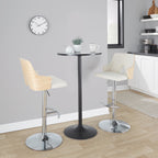 Stella Adjustable Barstool - Set of 2 - Chrome Metal, Natural Wood, Cream Fabric