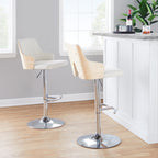 Stella Adjustable Barstool - Set of 2 - Chrome Metal, Natural Wood, Cream Fabric