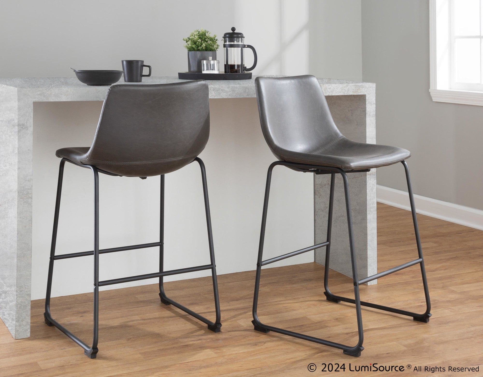 Duke 26" Fixed-Height Counter Stool - Black Metal, Grey PU
